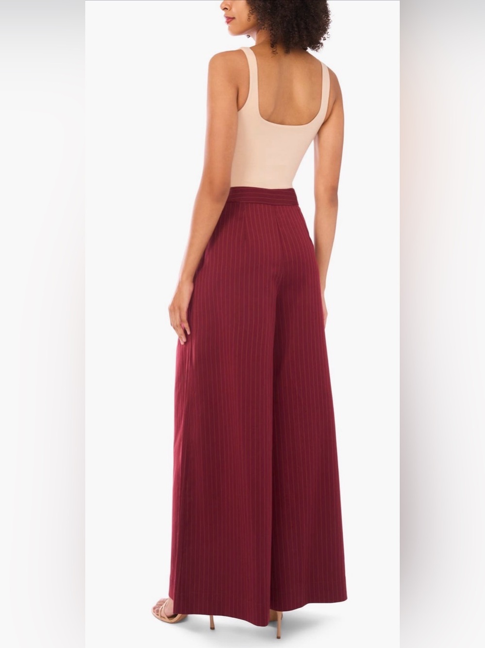 Wide-Leg Pinstripe Palazzo Pants in Burgundy - Picture 2 of 8